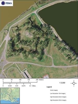 Figure 1. Aerial view of Fort Jackson, Plaquemines Parish, Louisiana. (2012)