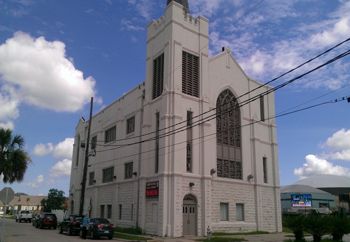Photo showing the Union Bethel AME Church and project site to the left behind the Church.