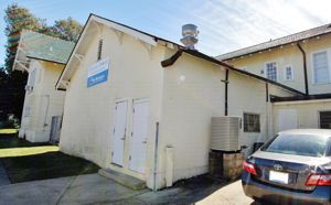 Kitchen, former garage, in rear of school