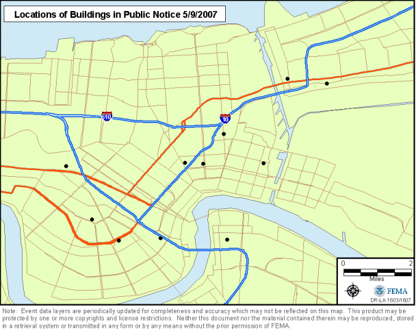 Location of properties proposed for demolition that have collapsed and are ineligible for inclusion in the National Register of Historic Places.