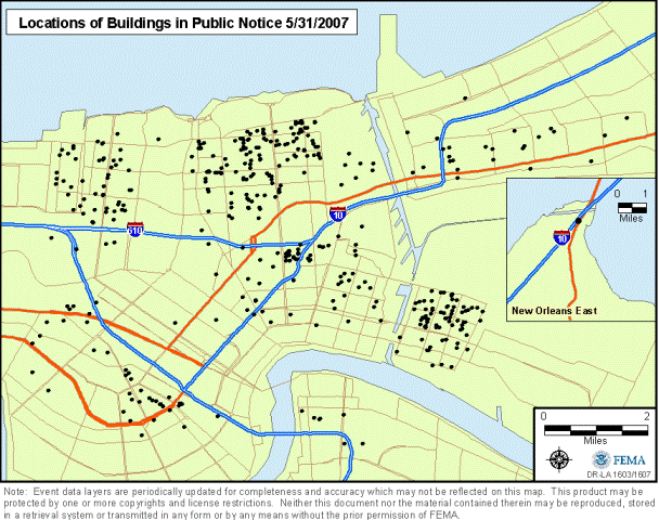 Location of properties not eligible for the National Register of Historic 

Places.