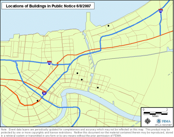 Location of properties proposed for demolition that have collapsed and are ineligible for inclusion in the National Register of Historic Places.