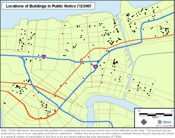 Location of properties not eligible for the National Register of Historic 

Places.