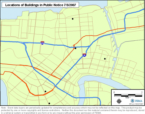 Location of properties 

proposed for demolition that have collapsed and are ineligible for inclusion in the National 

Register of Historic Places.