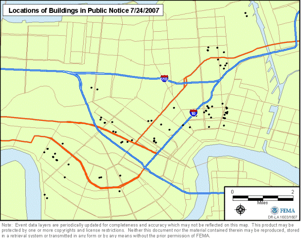 Location of properties proposed for demolition that have collapsed and are ineligible for inclusion in the National Register of Historic Places.