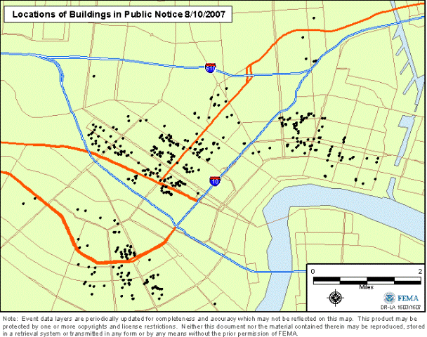 Location of properties proposed for demolition that are eligible for inclusion in the National Register of Historic 

Places.