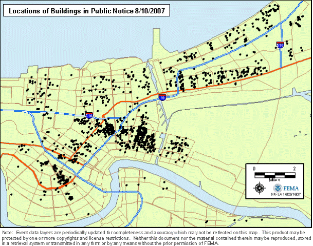 Location of properties not eligible for the 

National Register of Historic Places.