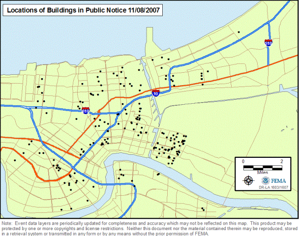 Location of Properties Proposed for Demolition that are Not eligible for the National Register