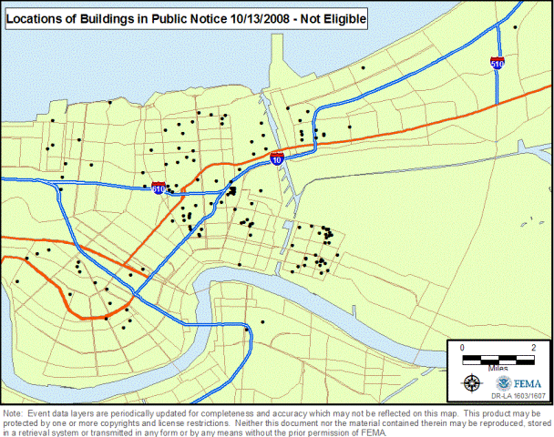 Location of Properties Proposed for Demolition that 
are not eligible for inclusion on the Natoional Register of Historic Places.