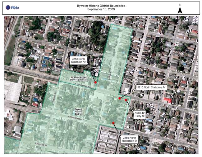 Christian Community Youth Against Drugs Foundation, Treatment Facility locations within the Bywater National Register-listed Historic District and proposed extension.