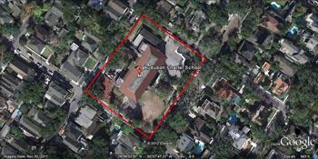 Marked aerial photograph showing the location of Audubon-Montessori School (click to enlarge)